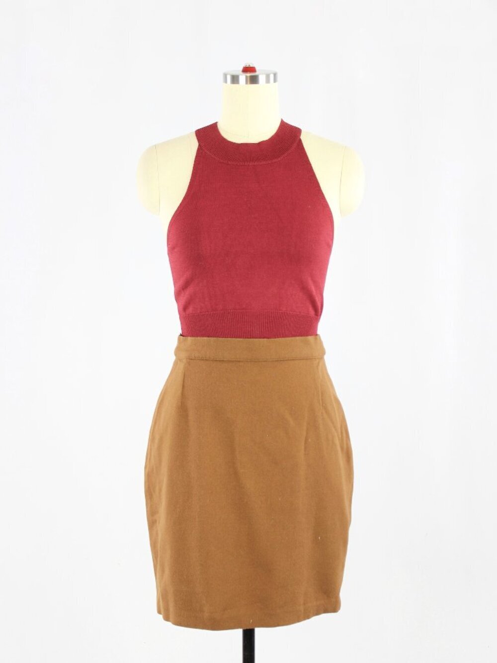 Vintage 00's MAXMARA Camel Brown Stretch Wool Blend Mini Pencil Skirt, Size 8